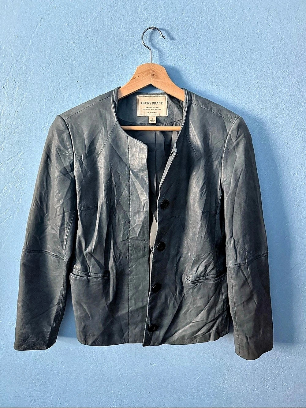 Lucky Brand Men's Leather Jacket Gray Small